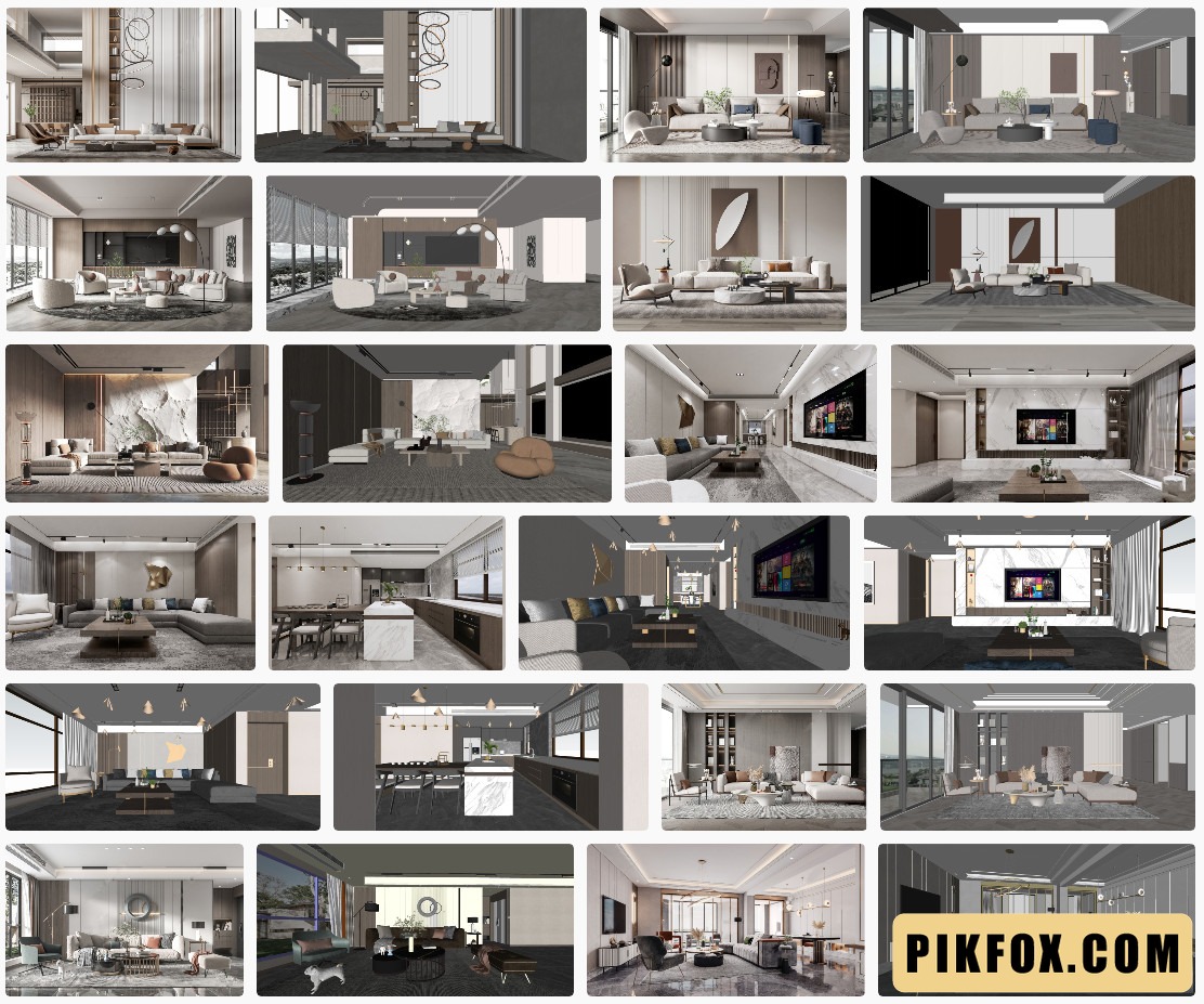 11+ Phòng khách phong cách Wabi-sabi - SketchUp