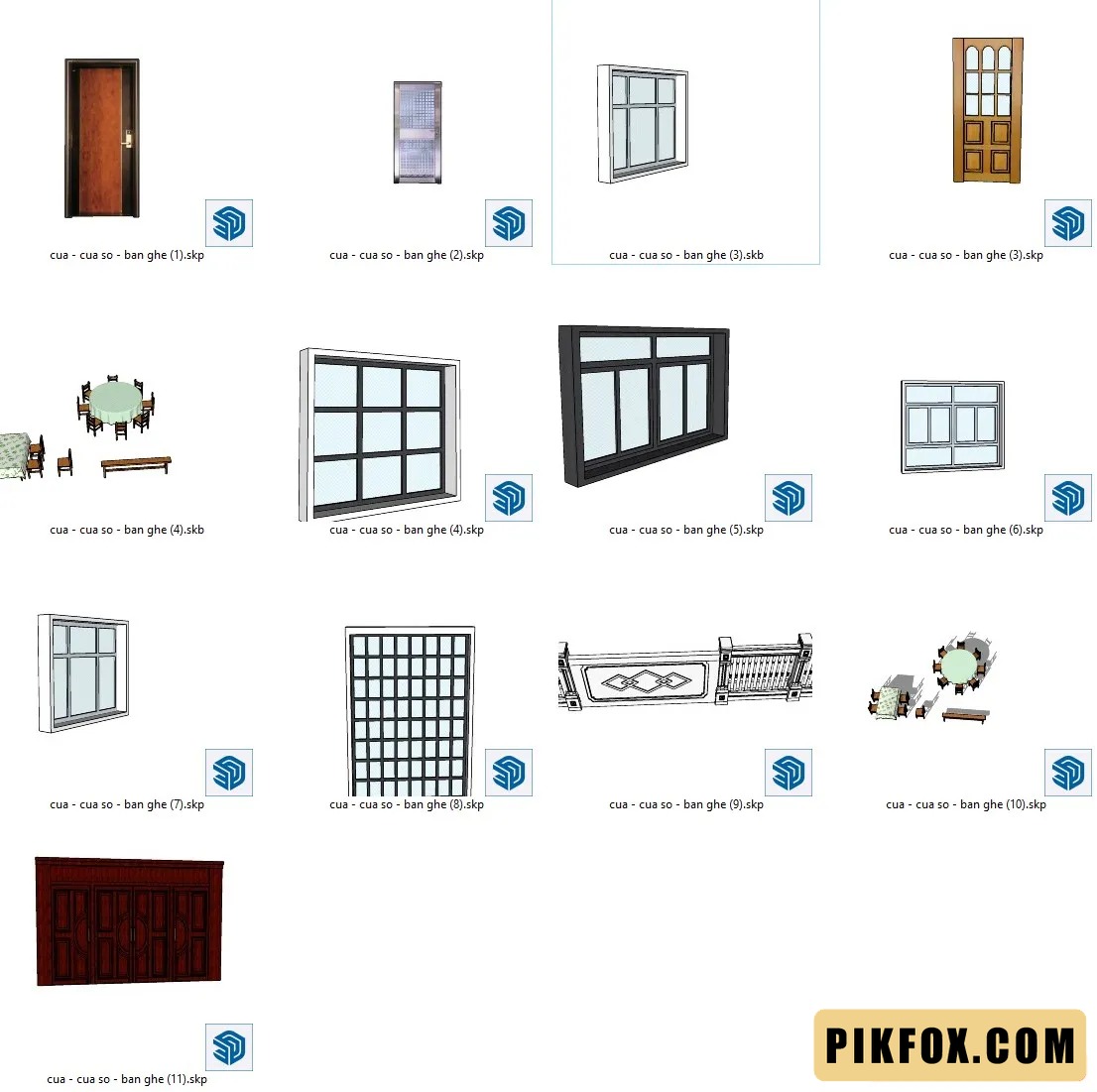 12+ Hạng mục mô hình SU thông dụng cửa - cửa sổ - bàn ghế