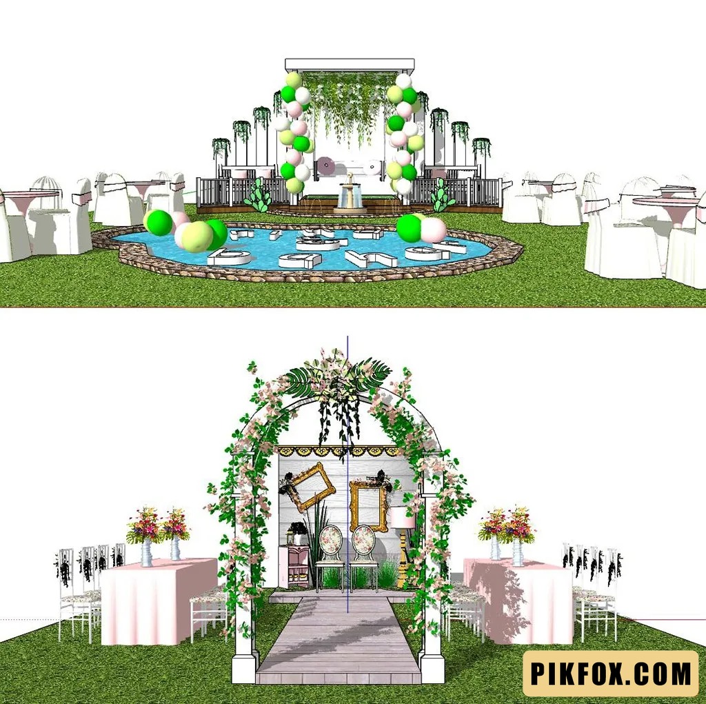 14+ Trang trí cưới ngoài trời SketchUp