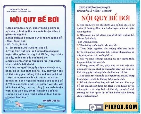 2+ Nội quy bể bơi trường học