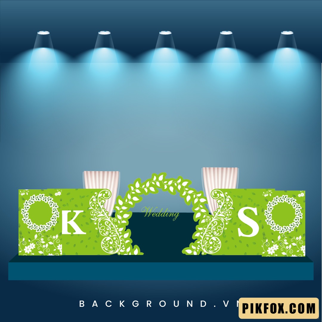 Backdrop cưới xanh lá hiện đại với họa tiết ren trắng và vòng lá nổi bật (85)