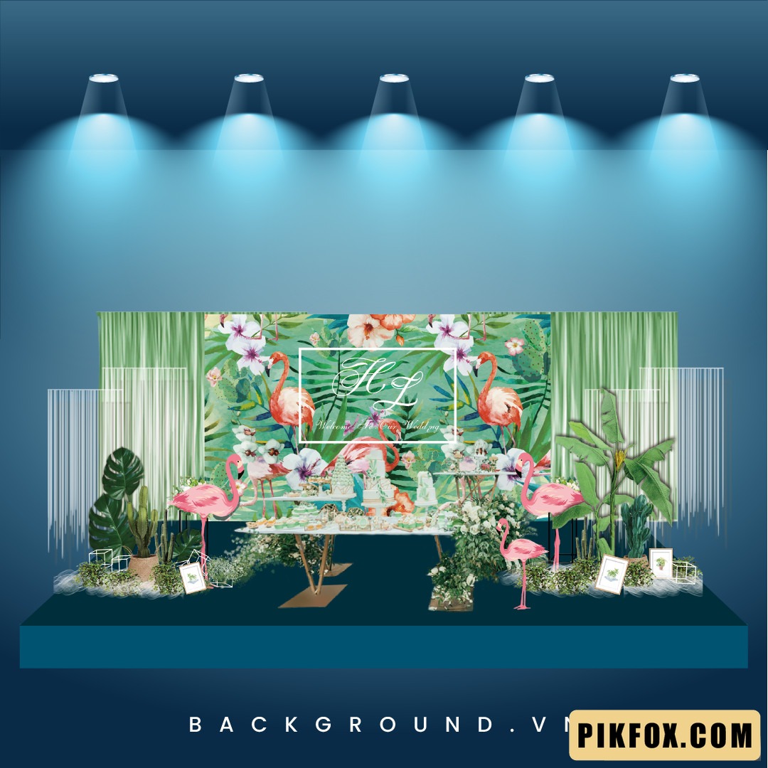 Backdrop đám cưới họa tiết flamingo nhiệt đới (108)