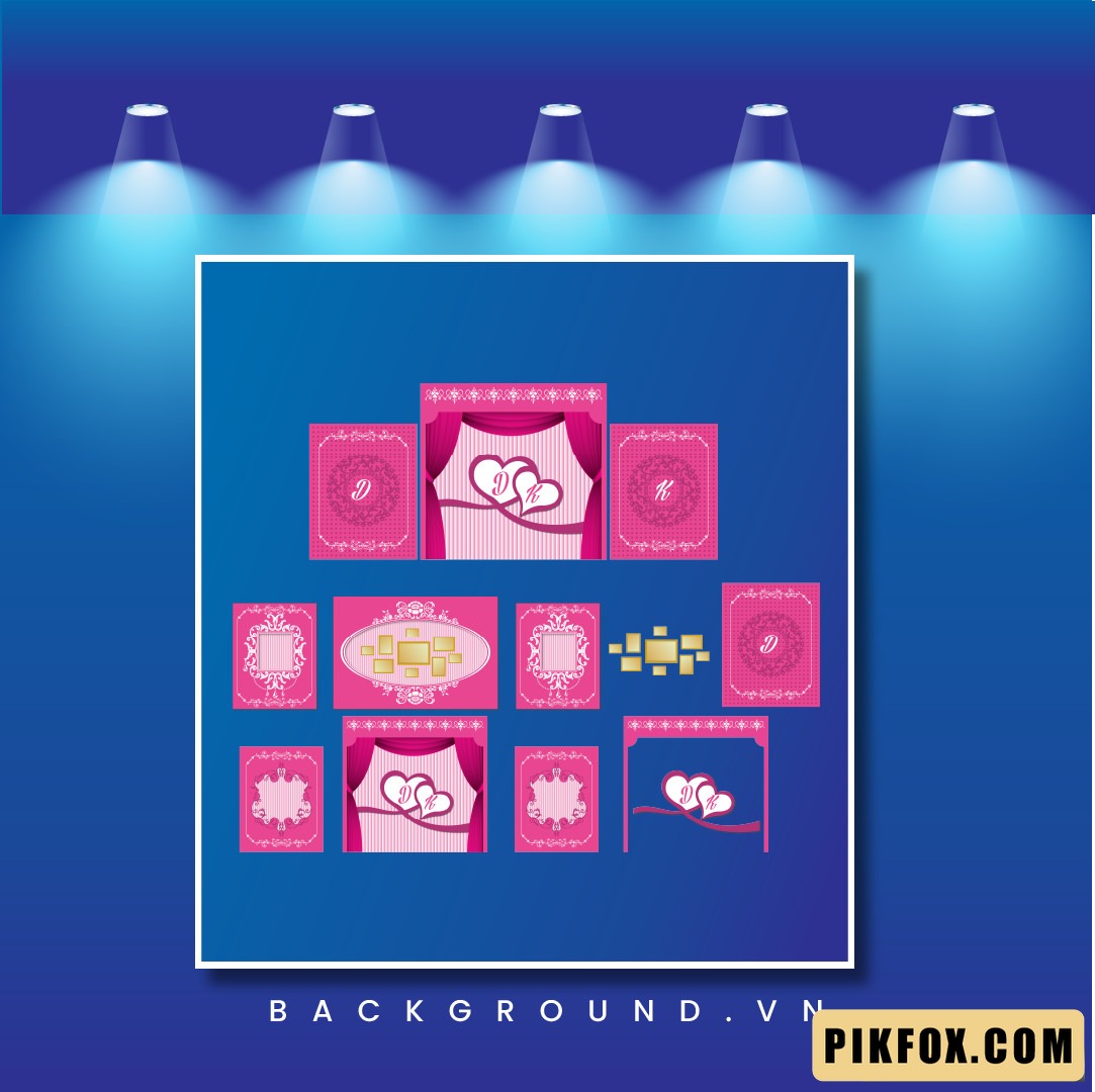 Backdrop đám cưới màu hồng nổi bật với họa tiết trái tim ghép đôi (96)