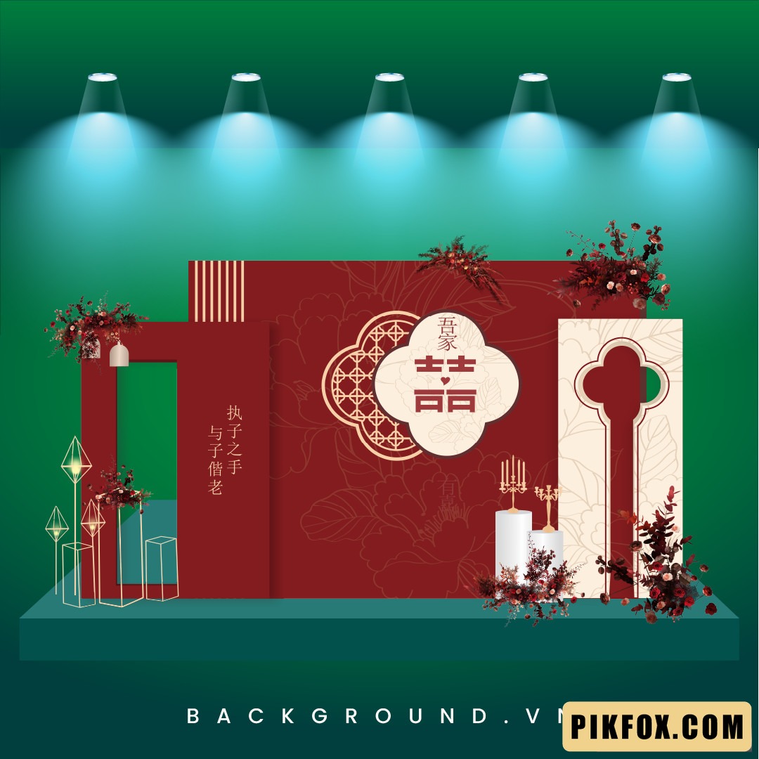 Backdrop đám cưới tông đỏ rượu vang (109)