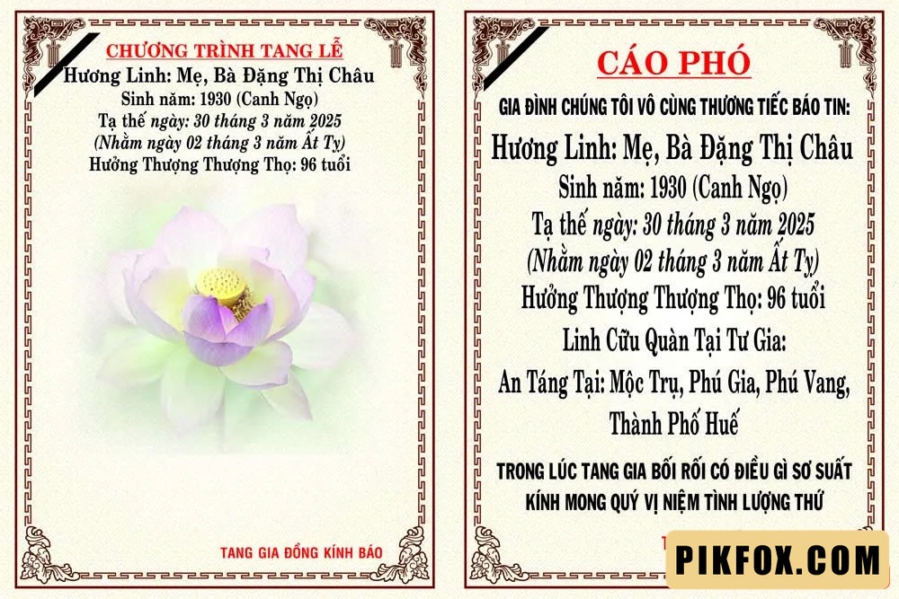 Mẫu cáo phó 03