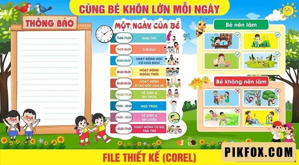 Tranh một ngày của bé ở trường mầm non